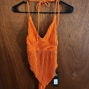 Orange Fashion Nova halter crop top